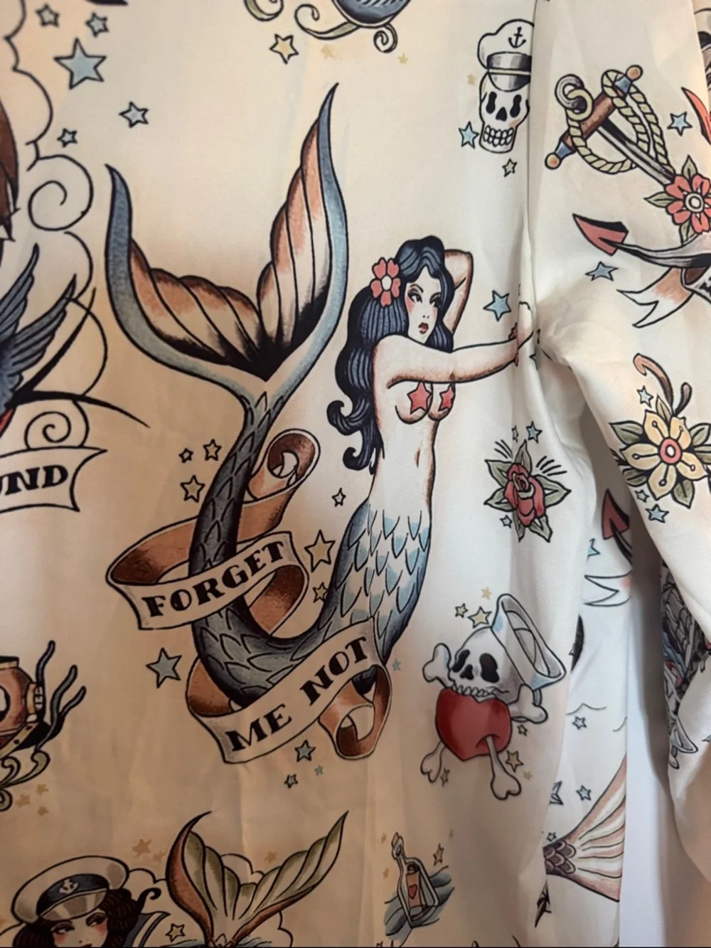 Vintage-Inspired Tattoo Mermaid Print Unisex Button-Up Shirt Size 3X Runs Small - Picture 8 of 13